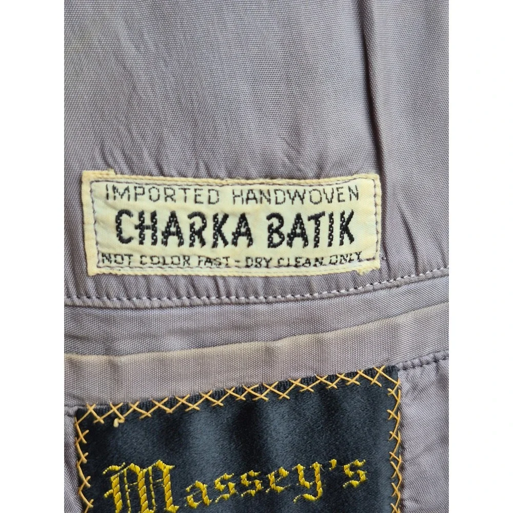 Vintage Massey's Charka Batik Blazer Mens Handwoven Tan Red Gold Sport Coat 43 R